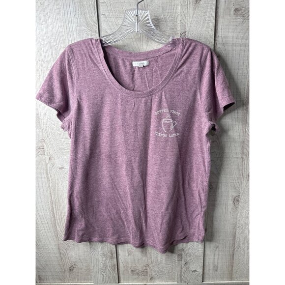 Maurices Tops - Maurices Womens Graphic Shirt L Coffee First Things Later Heathered Purple